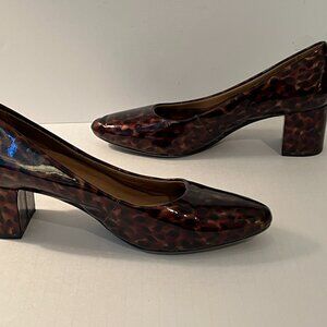 AEROSOLES "Silver Star" Patent Leather Animal Print Block Heel Pumps ~ Size 9.5M